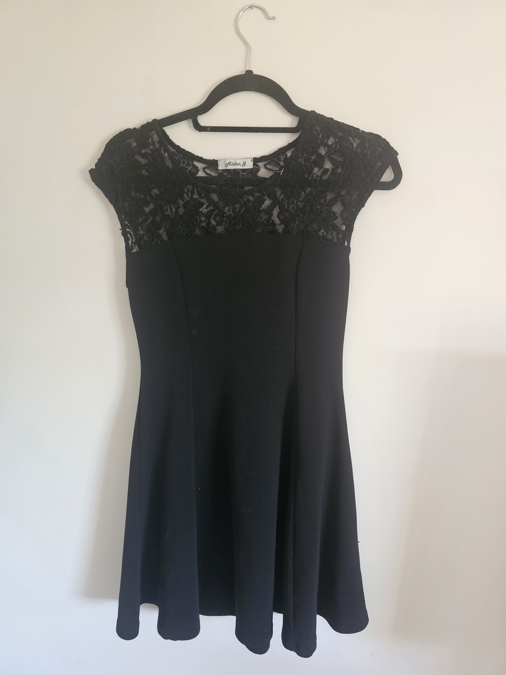 Aiden Y Black Lace-Yoke Skater Mini Dress